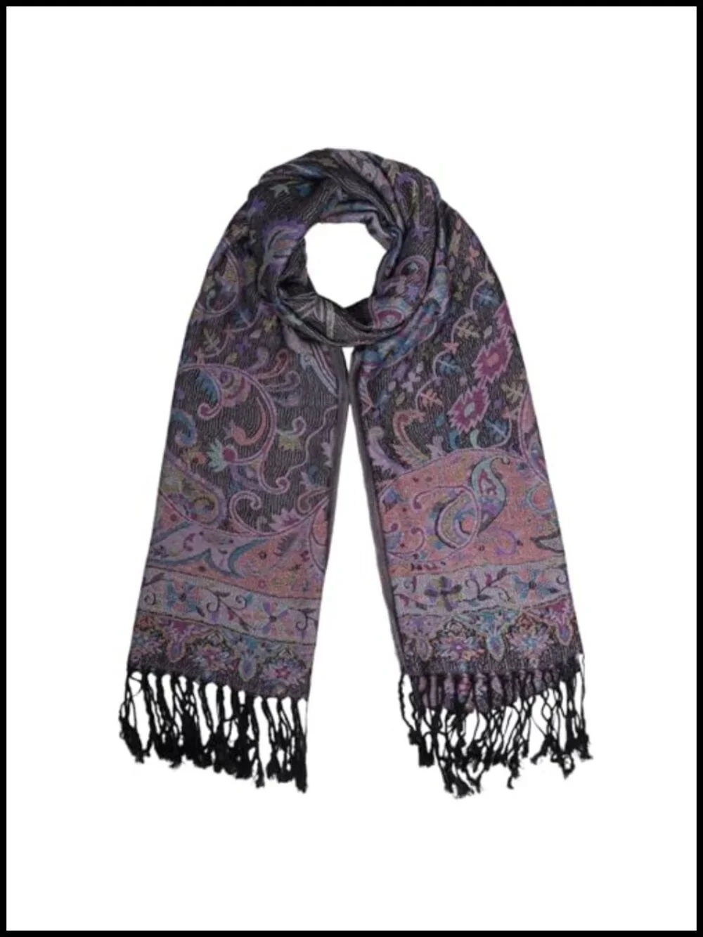 Paisley Shawl Wrap with Fringe Soft Silky Hijab Jacquard Scarf for Evening